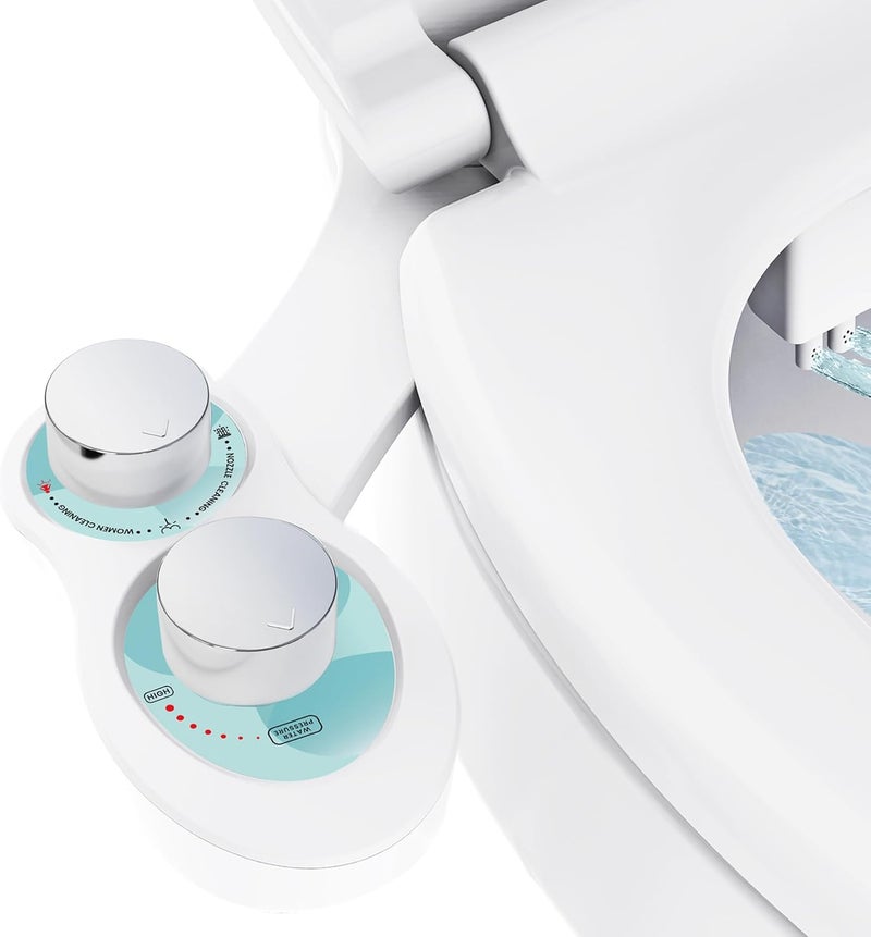 Terapaton RV Bidet for Camper Toilet, Non-Electric Toilet Sprayer Attachment with Dual Nozzles, Adjustable Pressure, Front/Rear/Self Cleaning, Upgrade for Trailer, Motorhome, RV Bathroom (Chrome Knob) - Image 1